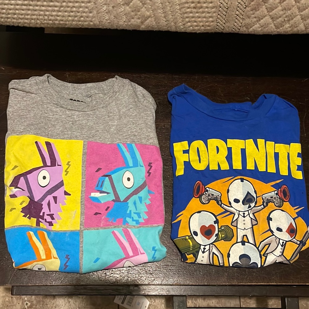 Two Fortnite tee shirts unisex size large (10-12)